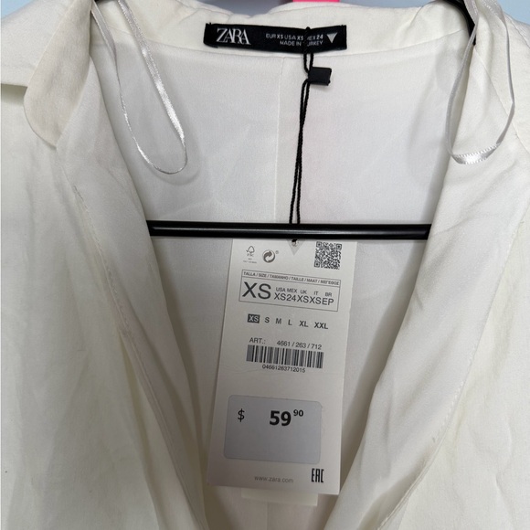 Zara White Ruched Tie Front Mini Dress XS - Picture 4 of 6